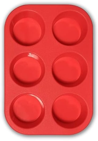 Glamified Muffin Tray 6 Cup Large Silicone Muffins Pan, Non-Stick Giant Cupcake Tin, Silicon Bakeware, Baking Case, Baking Mould for Yorkshire Pudding, Cupcakes Baking (Red)