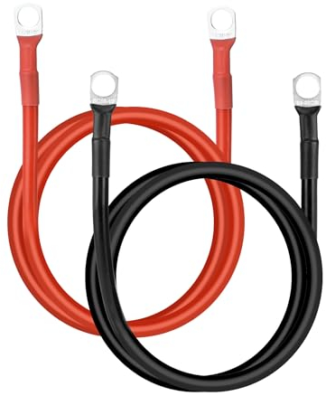 QWORK® 2 Piezas 100 cm Cable de Arranque Batería 16mm² 5AWG con Terminales Anillo M10 para Automóviles, Camiones, Motos, RV, Marino y Solar