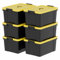 Cetomo 6 cajas de almacenamiento de plástico con tapas, asa y hebillas de cierre para herramientas al aire libre, jardín, garaje, hogar, duradera, resistente, apilable, anidable, negro y amarillo, 90