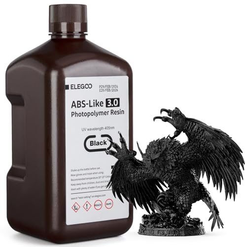 ELEGOO ABS-Like 3.0 3D Drucker Resin, 405 nm UV-härtendes Photopolymerharz für MSLA/LCD/DLP 3D Drucker, Verbesserte Festigkeit und Zähigkeit, Hohe Präzision, Niedrige Viskosität, 2000g Schwarz