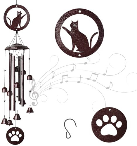 Wind Chimes for Garden Outdoor Indoor, 38”Metal Wind Chime for Women, Aluminum Alloy Tubes Cat Windchimes, Home Hanging Decor Outside Ornaments Copper for Patio, Porch and Backyard