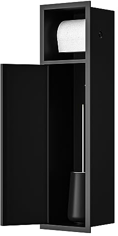 Bernkot Unterputz-Schrankmodul Edelstahl für die Klobürstengarnitur, Badezimmerschrank mit Toilettenpapierhalter,Mit Schiebetür, 63x15x15 cm, Schwarz