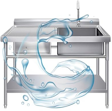 Freistehende Küchenspüle Spültisch,1 Becken Außenbereich Spülbecken,Praktisches Waschbecken mit Schublade,Arbeitsplatzwaschbecken mit Abfluss und Fallrohr,mit Wasserhahn Lagerregale(Size:100x50x80cm)