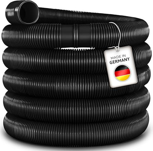 Tillvex Tuyau pour piscine avec manchons, solaire, pour piscine et bassin, pour aspiration, pour pompe, flexible pour eau (noir, 25 m / 38 mm)