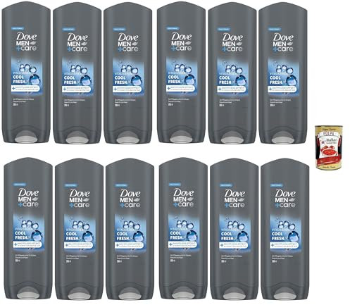 Dove Men+Care, shower gel 3 in 1, Cool Fresh Duschbad für Körper, Gesicht und Haare mit 24-Stunden-Pflegeeffekt, 12x 250 ml + Italian Gourmet polpa 400g