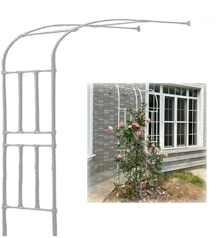 Treillis de tonnelle de jardin en arc demi-face contre le mur, pergola robuste pour diverses plantes grimpantes, support de treillis de tonnelle de mariage en métal pour l'horticulture (blan