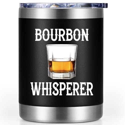 Qtencas Bourbon Whisperer Gifts for Whiskey Lover, Insulated Stainless Steel Whiskey Mug, Funny Christmas Birthday Bar Gifts for Men Dad Husband Grandfather, Wine Beer Liquor Tequila, 10oz Black