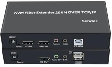Youdefa Extendeur KVM à Fibre IP 20 Km sur Câble SC Fibre Unique, Transmetteur Optique USB KVM 1080P, Facile à Utiliser, Fabrication de Qualité, Prise EU