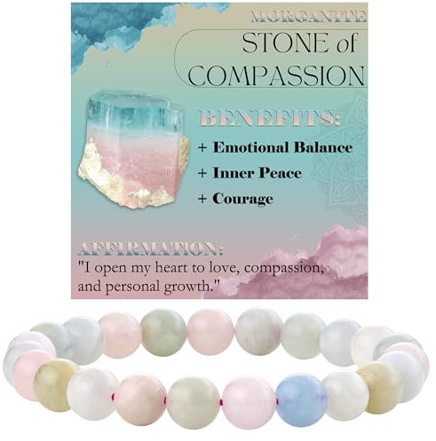 Bivei Morganite - Compassion Crystal Bracelet for Women 8mm Beaded Semi Precious Natural Stone Stretch Elastic Jewelry Yoga Gifts