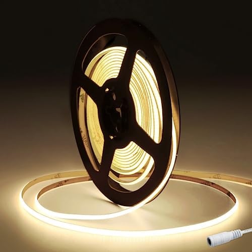 JBdusn 12V COB LED Streifen 4000K, 5m Flexibel Hohe Dichte 5mm Breite LED Strip 320LEDs/m Schneidbar LED Licht Band Selbstklebend fürSchlafzimmer Küche DIY Beleuchtungsprojekt(Ohne Netzteil)