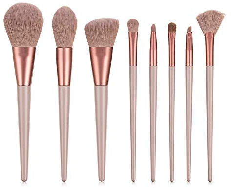 Muuoeou 8Pcs Horse Hair Makeup Brushes Tool Set Cosmetic Powder Eye Shadow Foundation Blush Blending Beauty Make Up Brush Brown