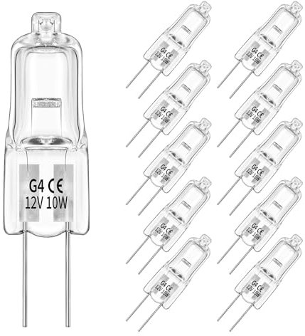 TaFiCo Ampoule Halogène G4 12V 10W, 2800K 150LM Blanc Chaud G4 Ampoule Spot Dimmable, Lampe Halogène Basse Tension Pour Lustre, Placards, Plafonniers, Pack de 10