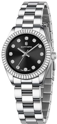 SAPPHERO Armbanduhr Damen Analog Quarz Damenuhr mit Edelstahlarmband 30mm Gehäusegröße Kristall Dekoration 5ATM Wasserdicht Uhr Geschenk für Damen Erhältlich aus Mehrfarbig