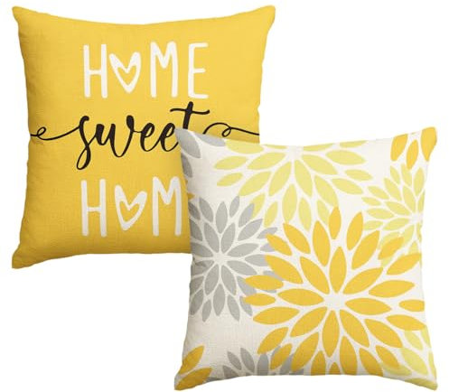 Artoid Mode Gelb Dahlien Blumen Frühling Kissenbezüge 2er Set, 50x50 cm Zierkissenbezug Cushion Cover Couch Wohnzimmer Außenbereich Deko
