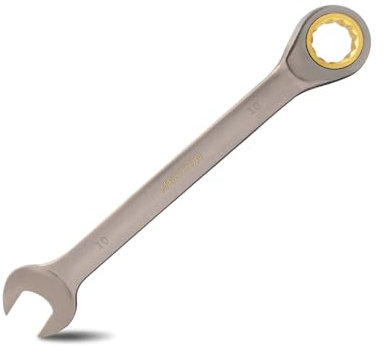 Meccion Combination Wrench 10mm Metric Open End Ratcheting Wrench - Industrial Grade Gear Spanner with Grey Nickle Plated