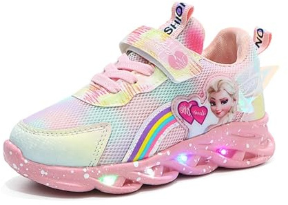 XSportmode Chaussures lumineuses Elsa, princesse filles 27 Sneakers enfants avec lumière LED clignotante baskets printemps et automne de sport for intérieur et extérieur rose/violet 21-35(Rose,28 EU)