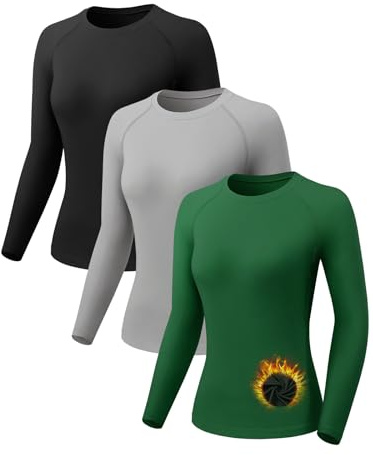 ATTIQOZI 3 Pack Thermounterwäsche Damen Warm Skiunterwäsche Oberteile Damen Innenfleece funktionsunterwäsche Weich Frauen Ski Unterwäsche Kompressions Laufoberteil