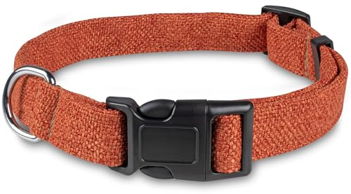 Bunty Handmade Dog Collar, Large - Luxury Soft Fabric Collars with Secure Metal D-Ring, Quick Release Buckle, Adjustable Size Buckles - Made in UK - Large (51/43cm), Orange