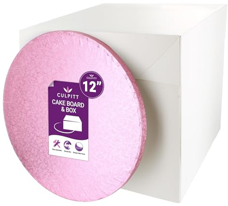 Culpitt 12 (30.5cm) Light Pink Board & Extra Tall Box Set | Light Pink Board & Extra Tall White Box, Fits 10 Sponge Or 9 Fruit Cake, Easy To Assemble