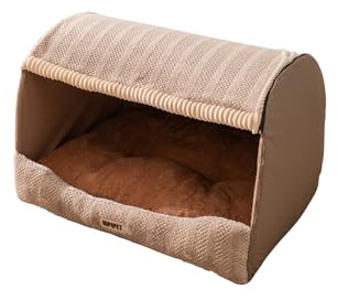 Galatée Hundebett, Waschbares, Faltbares, Weiches Katzenhöhlenbett Mit Abnehmbarem Kissen, Süßes Katzenhaus, Haustiernest Für Den Innenbereich Mit Rutschfester Unterseite(L, Hellbraun)