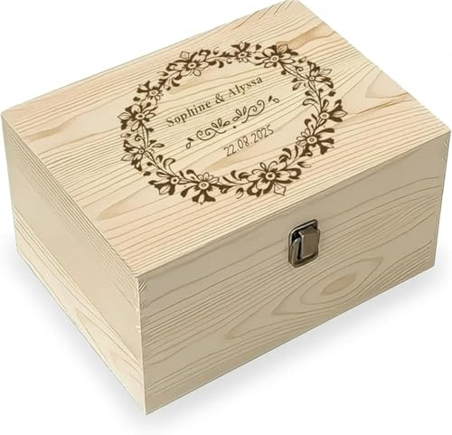 Personalised Wooden Keepsake Box – Custom Engraved Memory Storage Box with Any Name – Wedding, Anniversary, or Special Occasion Keepsake