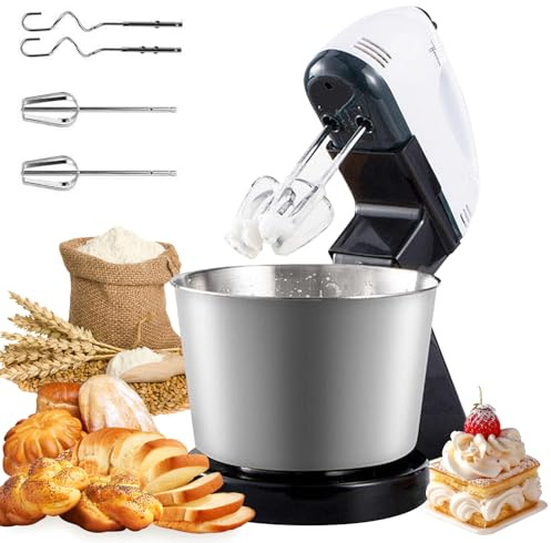 Küchenmaschine, 1.7L Knetmaschine mit Edelstahl-Rührschüssel, 7 Geschwindigkeiten Mini-Ei-Sahne Rührer, 100W rührmaschine mit Rührhaken, Knethaken, Schlagbesen