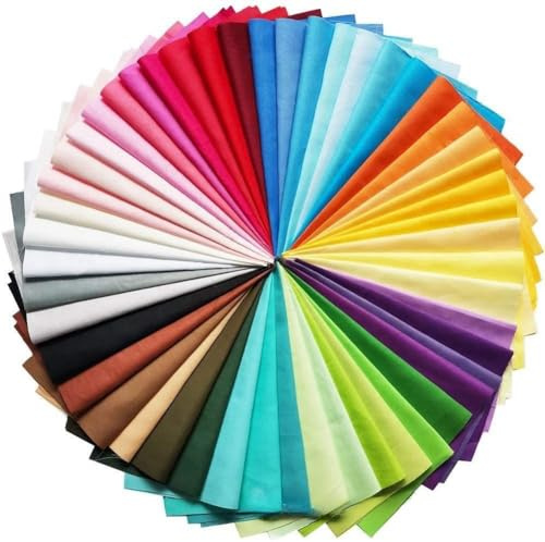 50Pcs 10x10cm Cotton Fabric Squares, No Duplicate Solid Color Fabric Material for Sewing, Quilting and Patchwork, DIY Crafts and Textile Painting Supplies