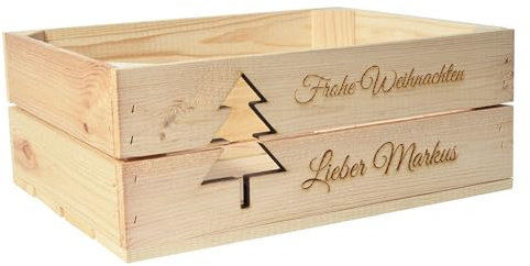 CHICCIE Holzkiste Personalisiert Tanne mit Wunschtext für jeden Anlass - Gravierte Erinnerungskiste Adventskalender Weihnachten Adventszeit Advent Tannenbaum Weihnachtsbaum