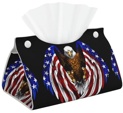Taschentuchbox aus Leder, Motiv: USA-Flagge, Patriotischer Adler, bedruckt, geeignet für Esstische, Schreibtische und Wohnzimmer.