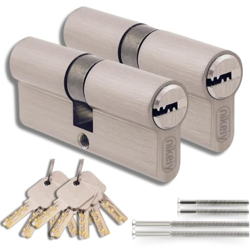 Lot de 2 Cylindres de Serrure en Laiton 40/40 mm, Double Entrée, Vis et Clés incluses, Montage facile pour Porte et Garage, Clé unique, Longueur 80 mm