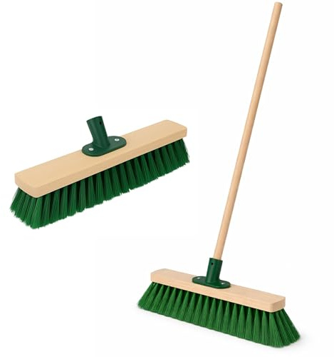 BH | 16 Soft Bristle Broom with 1.2M Long Handle | Green | Indoor Sweeping Brush for Tiles, Wood, Laminate Floors | Wooden Broom for Home, Kitchen, Patio, Garden & Office Cleaning - By BEST HOUSE