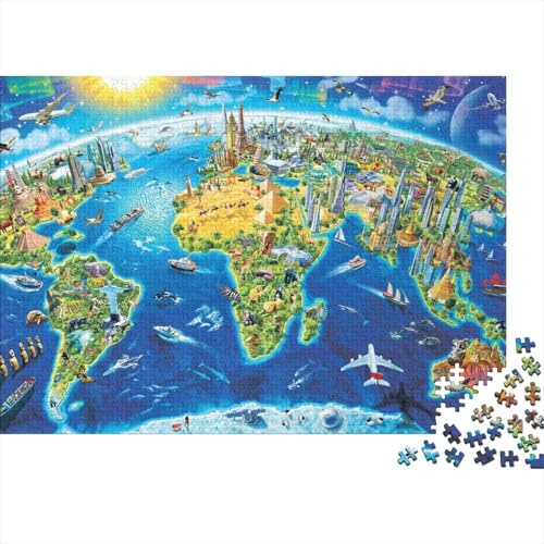 Geography 1000 Piece World Map Jigsaw Puzzle for Adults Paper Educational Earth Map Puzzle Large Family Activity Home Decor 70x50cm/1000pcs