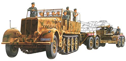 TAMIYA 300035246-1:35 WWII Sonderkraftfahrzeug 9 Famo mit Tieflader (12), Braun, Schwarz, Grün