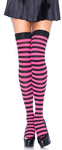 Leg Avenue Bas en Nylon Taille Unique Couleur Noir/Pink Néon