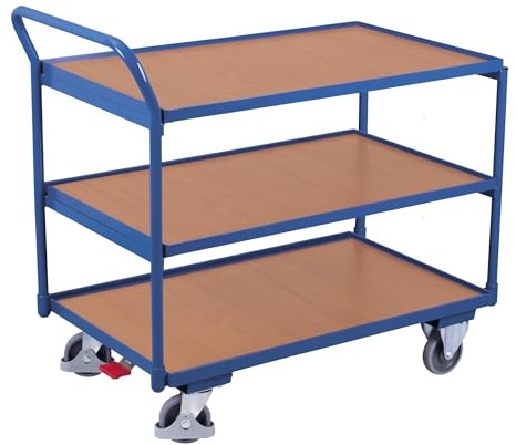 Tischwagen mit 3 Ladeflächen Traglast (kg): 250 Ladefläche: 835 x 490 mm RAL 5010 Enzianblau