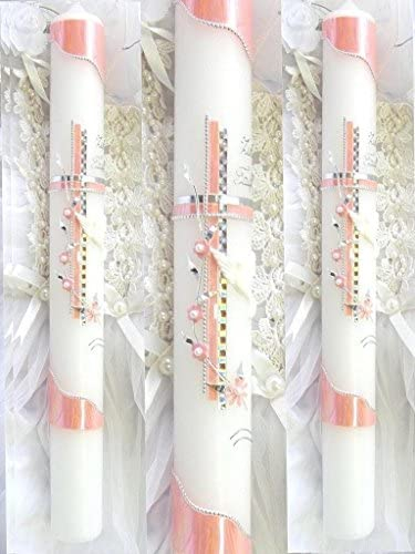 kerzenzauber-lusine Taufkerze Kommunionkerze Rosa-silber 400/40 mm unparfümiert in Glasbehälter