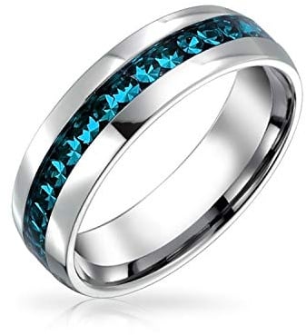 Bling Jewelry Individuell Anpassbarer Kanalset-Kristall-Ewigkeitsband-Ring Unisex Silberfarben Edelstahl Geburtsstein-Monatsfarben 6MM Größen 5-12