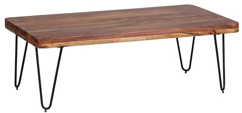 Wohnling Couchtisch Bagli 115x60x40 cm Sheesham Massivholz Metallbeine | Wohnzimmertisch im Landhausstil, Sofatisch rechteckig massiv, handgefertigtes Unikat, Kaffeetisch für Wohnzimmer