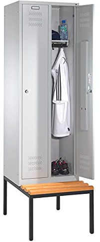 Umkleideschrank Spind Spindschrank Schließfach mit Bank und 2 Abteilen á 30 cm