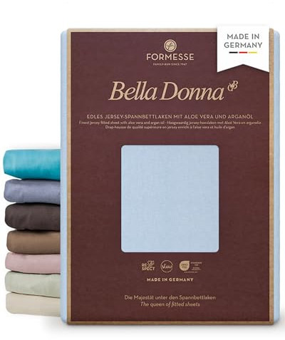Bella Donna Jersey Alto edles Spannbettlaken Boxspring: glatt, kein Pilling | FORMESSE; Farbe Himmelblau; 200x220-200x240cm, bis 45cm; 97% Baumwollzwirn, 3% Elastan; Aloe Vera&Arganöl, intensive Farben