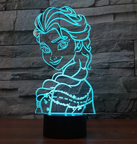 Elsa Hologramm 3d Lampe Nachttischlampe, Nachtlicht fürs Kinderzimmer, LED Lampe fürs Wohnzimmer