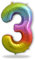 FUNXGO XXL Folien-Ballon 3, Helium-Ballon, Luftballon-Zahl, mehrfarbige Riesen-Ballonzahl, Verstärktes Material, Party-Deko zum 3. Kinder-Geburtstag, Hochzeitstag, bunt