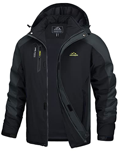 TACVASEN Herren Leichte Wasserdichte Softshell Jacke mit Abnehmbarer Kapuze, DE XL, Schwarz