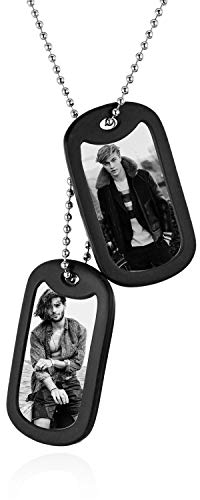 JewelryWe Schmuck Dog Tag Halskette mit persönlicher FOTOGRAVUR | Bild & Text Gravur, Edelstahl Kautschuk 2 poliert Militärischen Erkennungsmarken Dog Tag Herren Anhänger mit 60cm Kette