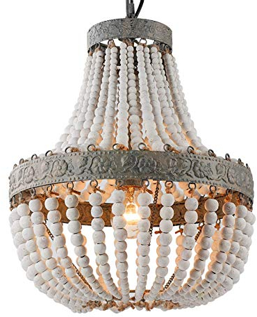 Newrays Retro Loft Vintage Rustikale Runde Holzperlen Pendelleuchte E27 Led Hängende Lampe Dekor Lichter Moderne Für Wohnzimmer Hotelküche (Small)