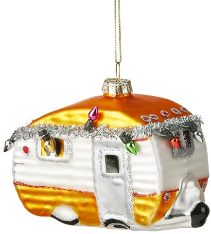 BUTLERS Baumanhänger Glas - Hang ON - Buntes Wohnmobil | Farbe Gelb - 6x9 cm - Weihnachtsdekoration für Tannenbaum & Adventskränze - Hängedekoration für Tannenzweige
