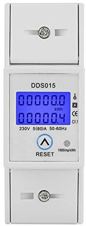 Hilitand Compteur d'Énergie Monophasé de Rétroéclairage LCD, Compteur KWh Montage sur Rail DIN DDS015, Mètre Watt (230V 5-80A 50Hz)