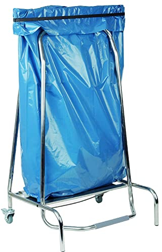 L2G - Support Poubelle avec Ceinture de Pincement Hermétique 600 mm - Pour Sacs Poubelle 110 Litres - Inox - Conception aux Normes HACCP - Commande par Pédale - Deux Roulettes avec Frein
