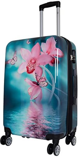 Trendyshop365 Hardcase Citykoffer - Blumen-Motiv Orchidee - 67 Zentimeter 66 Liter 4 Räder Zahlenschloss bunt