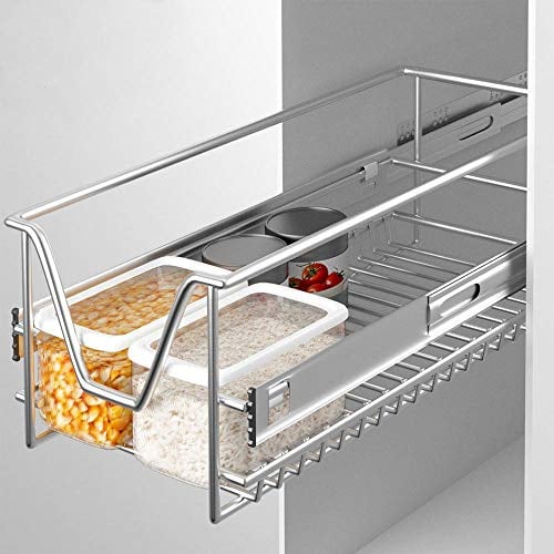 BAKAJI Cassetto Telescopico Mobili Cucina Cestello Mensola Estraibile Mobile Salvaspazio con Binario in Acciaio Inox (30 cm)